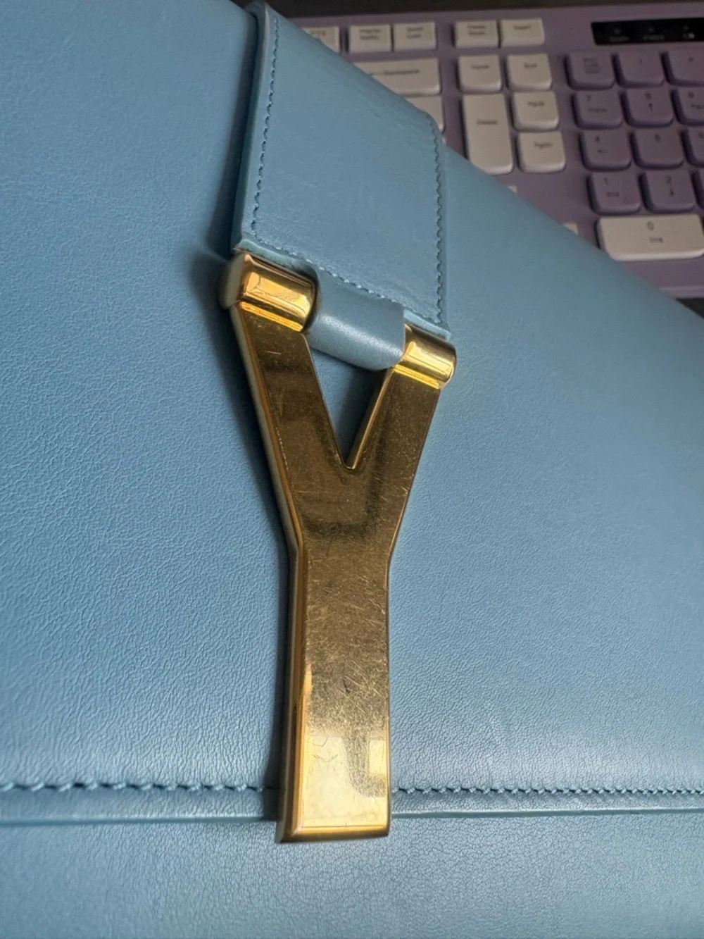 Saint Laurent YSL Classic Y Ligne Clutch Light Blue - Picture 3 of 13